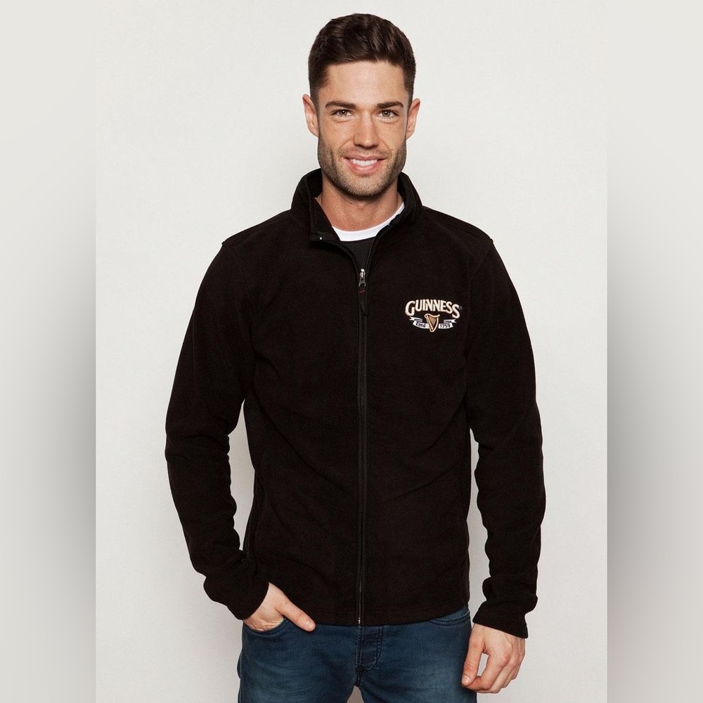 Guinness Embroidered Logo Full Zip Fleece Jacket Men S Black